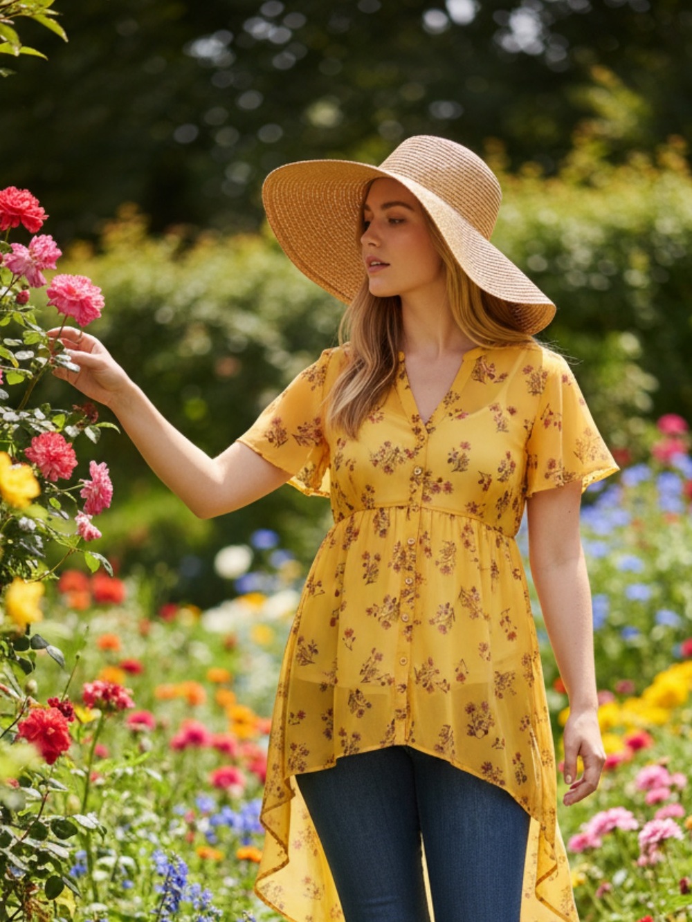TORRID- Yellow Floral High-Low Tunic Top
